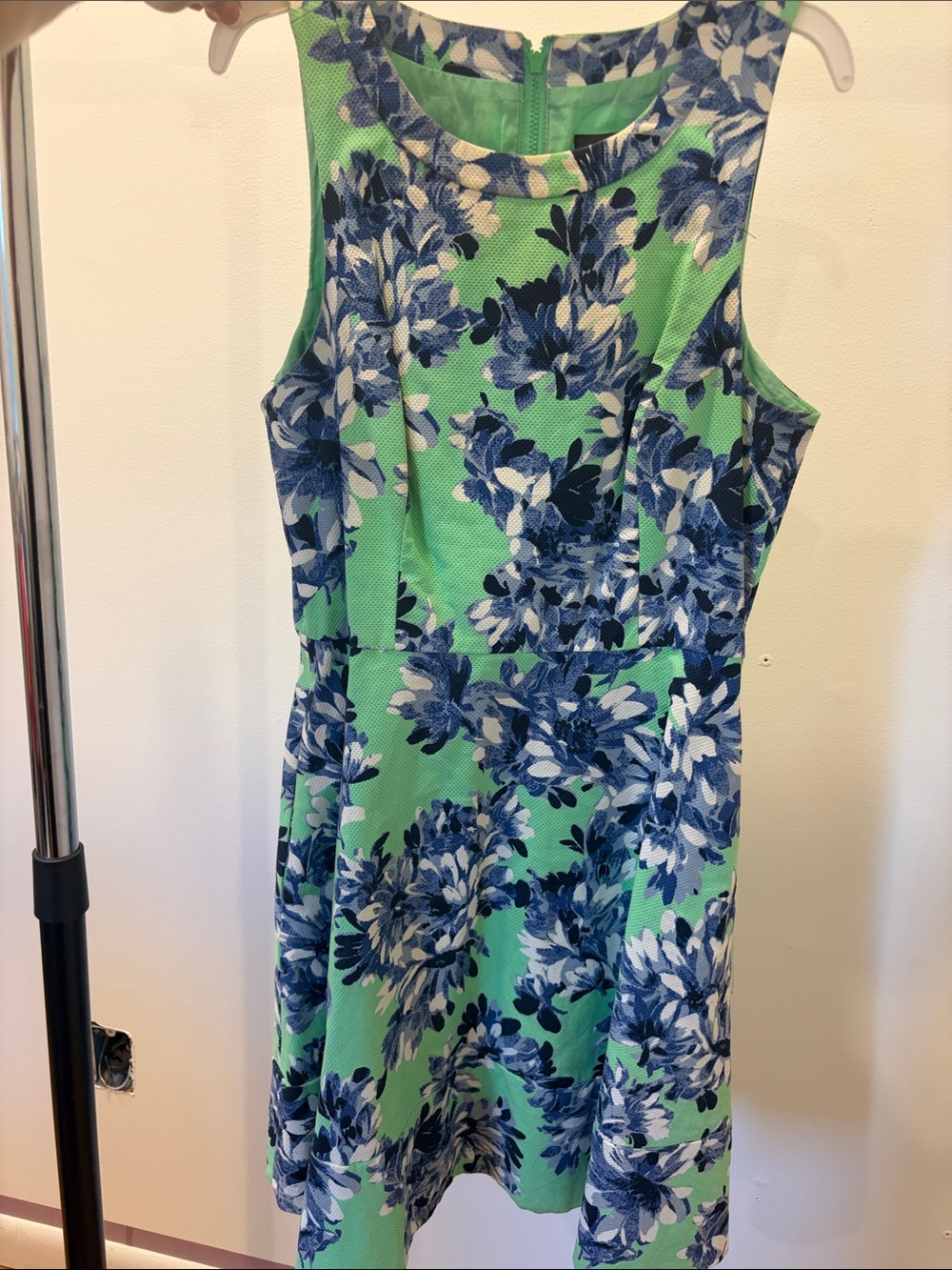 J. Crew Green and Blue Floral Sleeveless Fit-and-Flare Dress WITH POCKETS